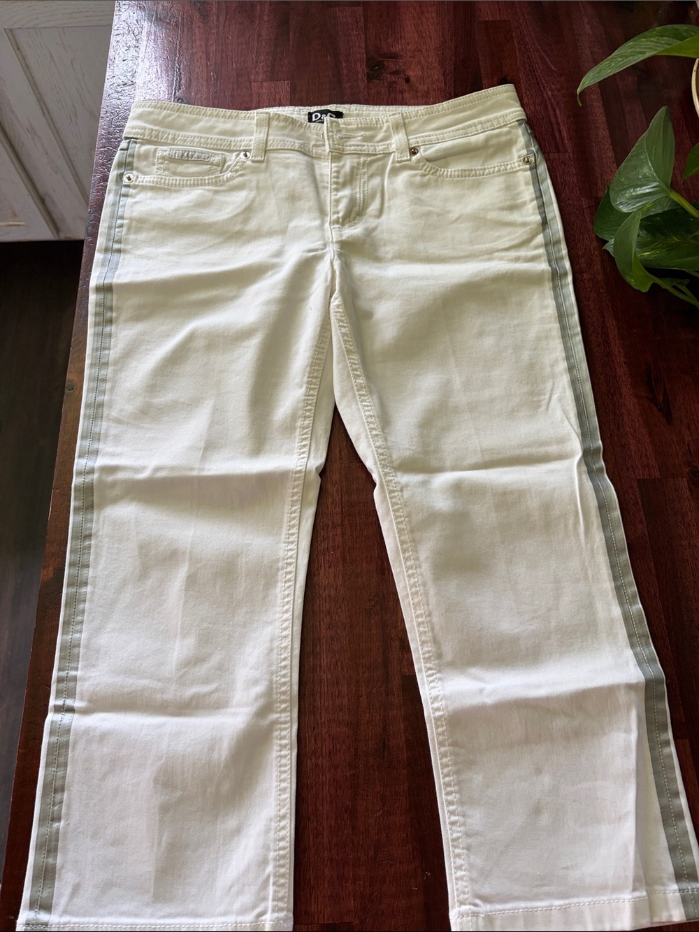 Dolce & Gabbana Cream Straight-Leg Jeans with Green Side Stripes